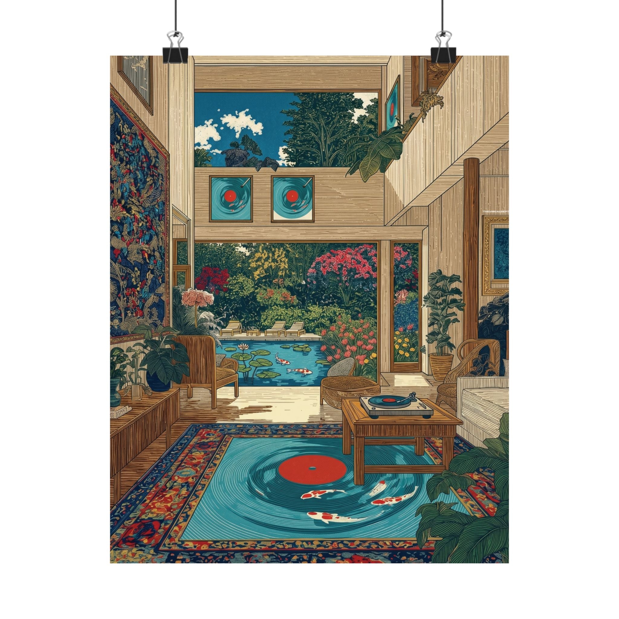 Vintage Vinyl Koi Print — Vertical Poster