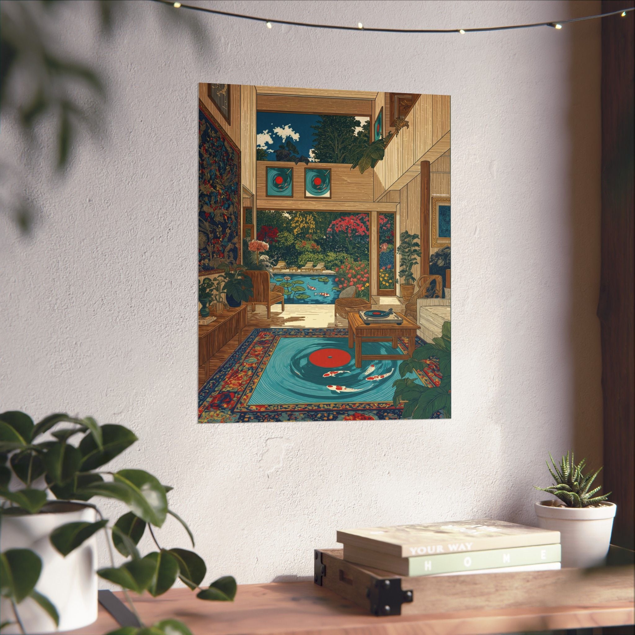 Vintage Vinyl Koi Print — Vertical Poster