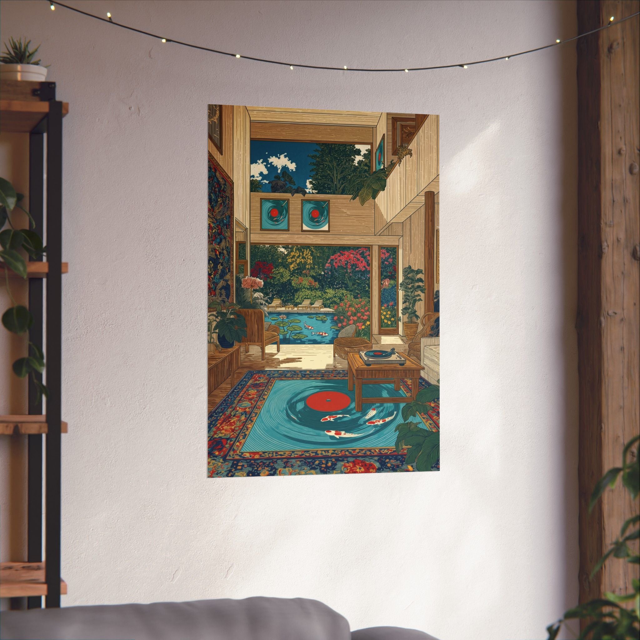 Vintage Vinyl Koi Print — Vertical Poster
