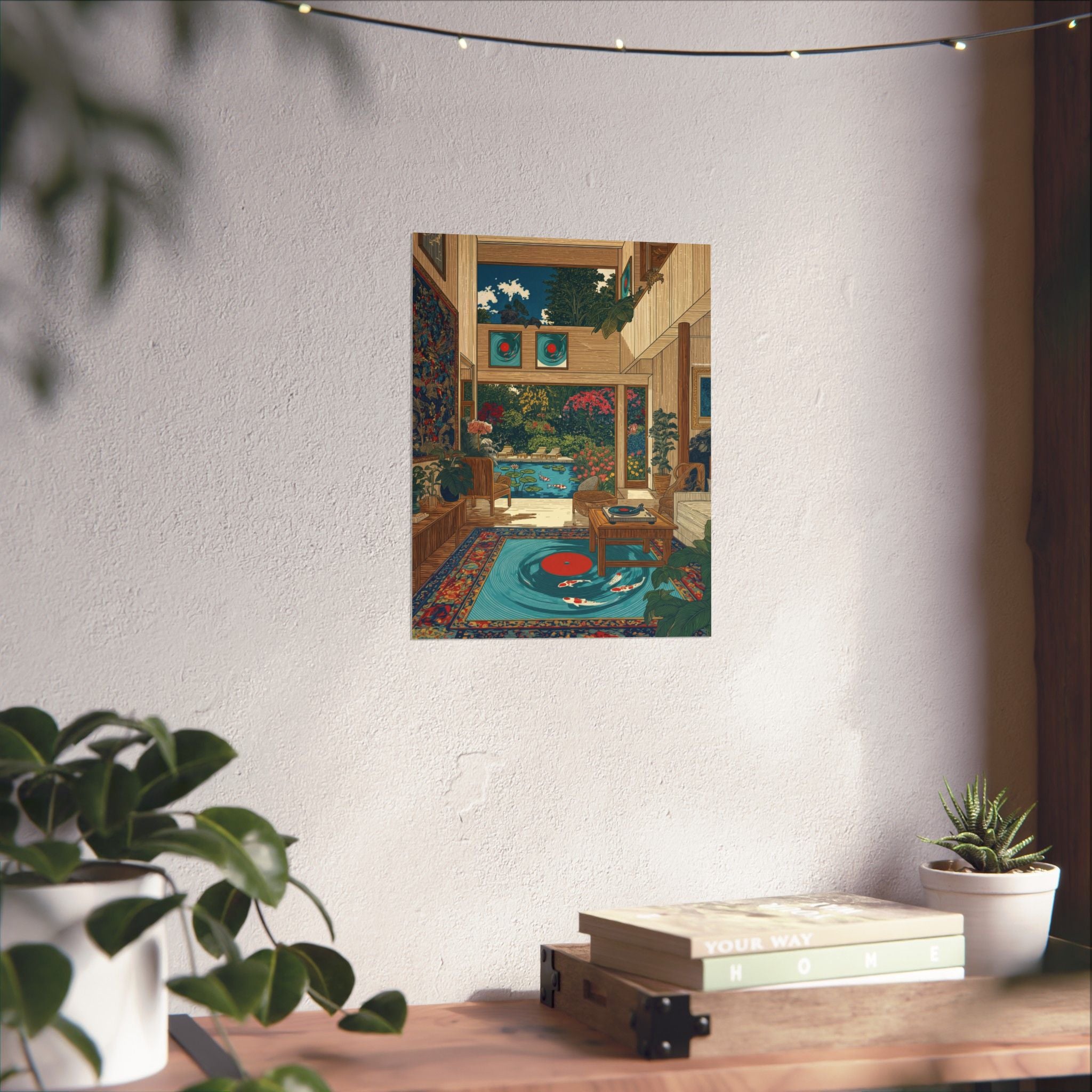 Vintage Vinyl Koi Print — Vertical Poster