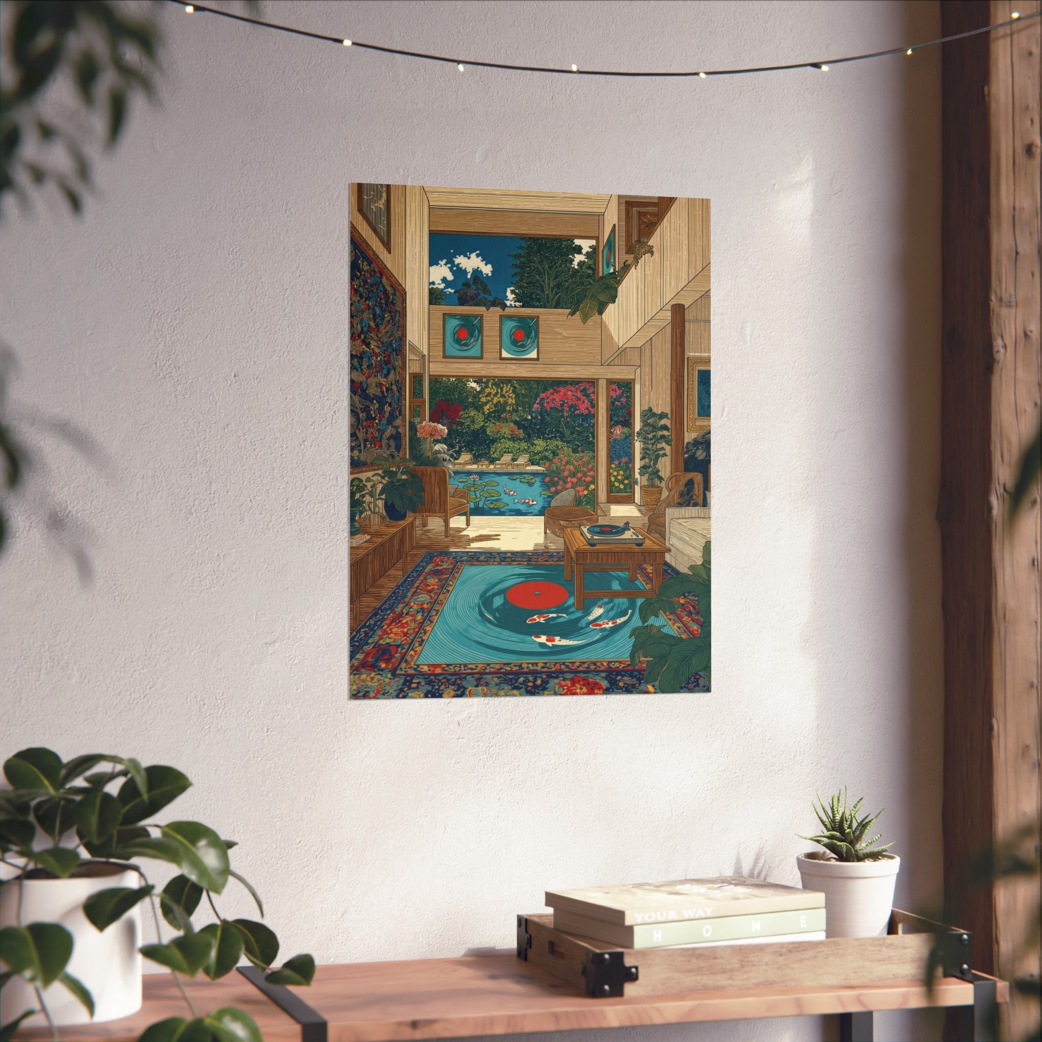 Vintage Vinyl Koi Print — Vertical Poster